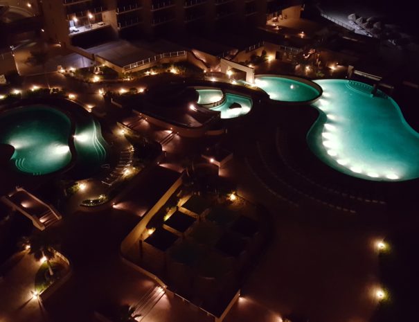 Absolutely amazing night views of  the pools and resort from the balcony!