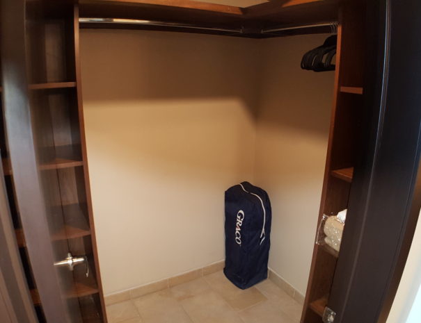 Large walk-in closet with Graco Pack n Play portable crib if you have little ones!